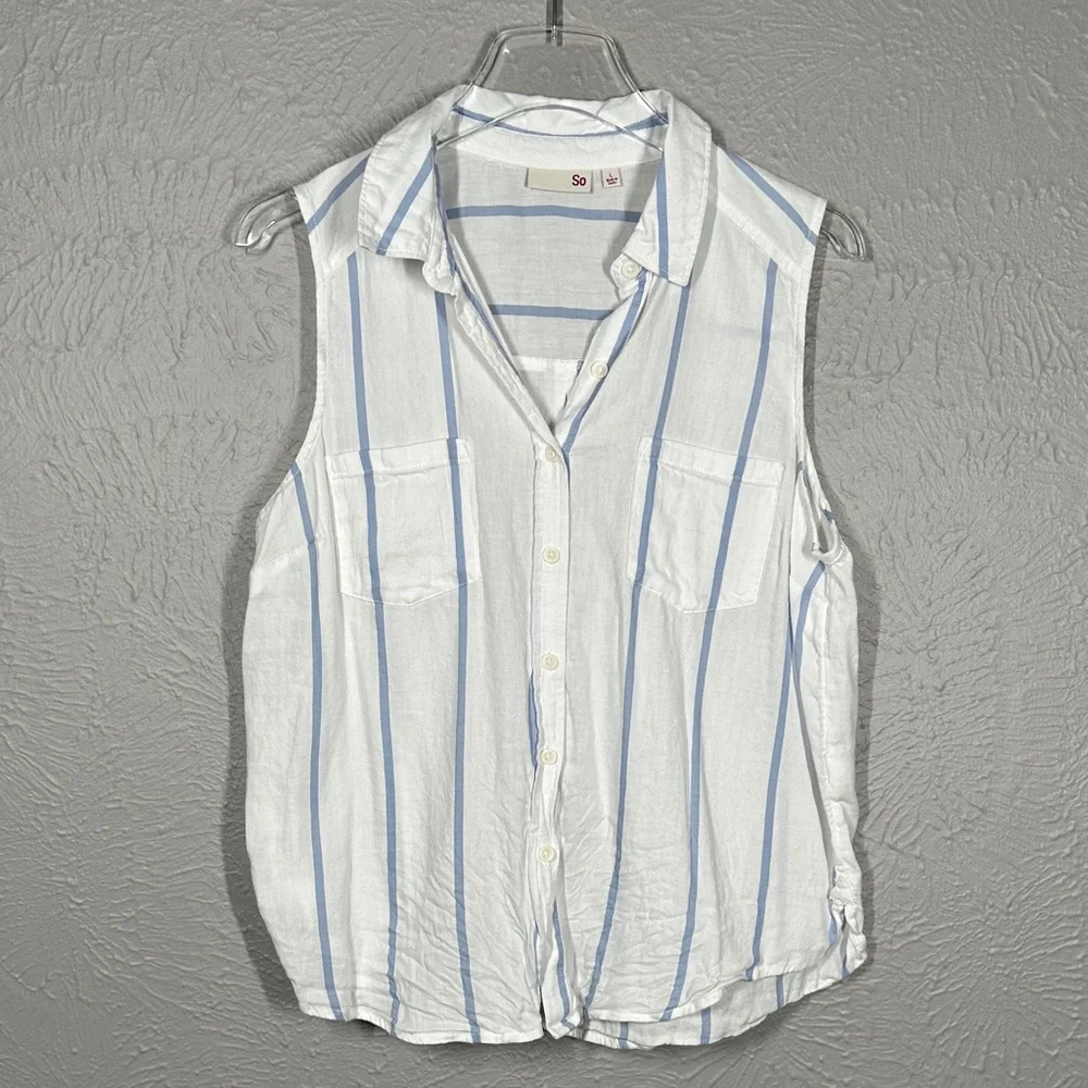SO Women's Sleeveless Blue and White Striped Shirt Size Large - Picture 1 of 7